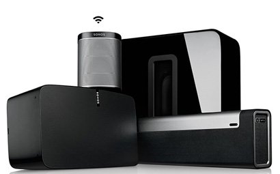 Sonos Wireless Speakers inclusing Sonos PLAYBAR, Sonos PLAY:1, Sonos PLAY:5 and  Sonos SUB